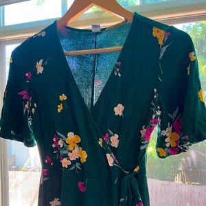 Green floral wrap dress